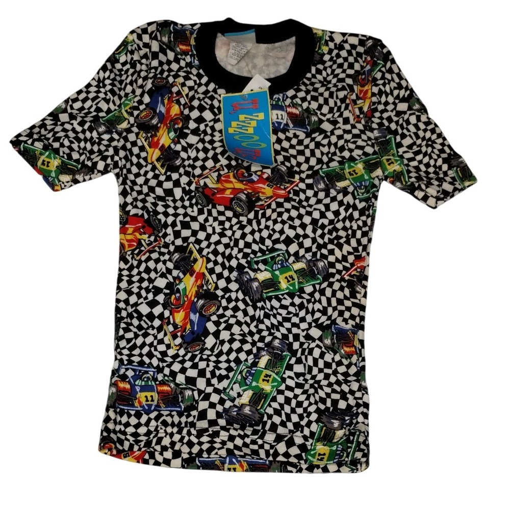 Vintage UZZZOOUS TShirt Race Car Checkered Print Short Sleeve Graphic Tee Kids 7